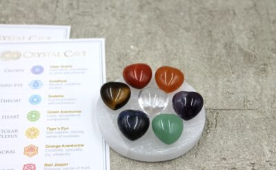 Selenite Charging Plate & Polished Chakra Hearts