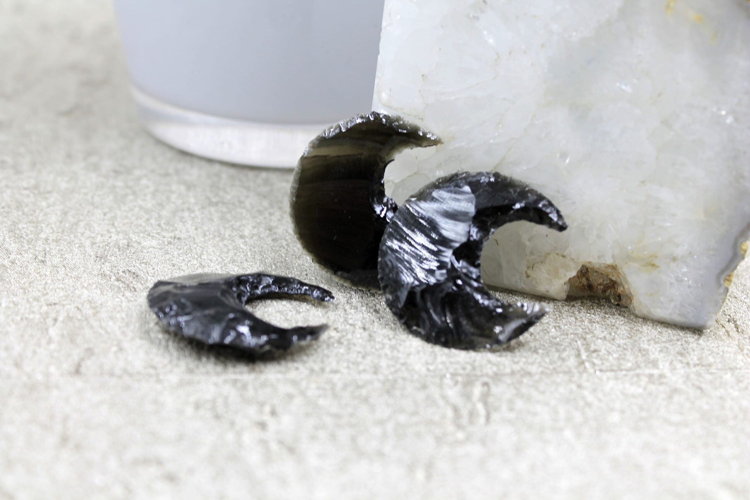 Black Obsidian Crescent Moon Healing Crystal - MEDIUM - Image 2