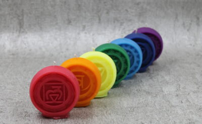 Set of 7 Large Hand Poured Beeswax 70MM Chakra Candles & Information Cards
